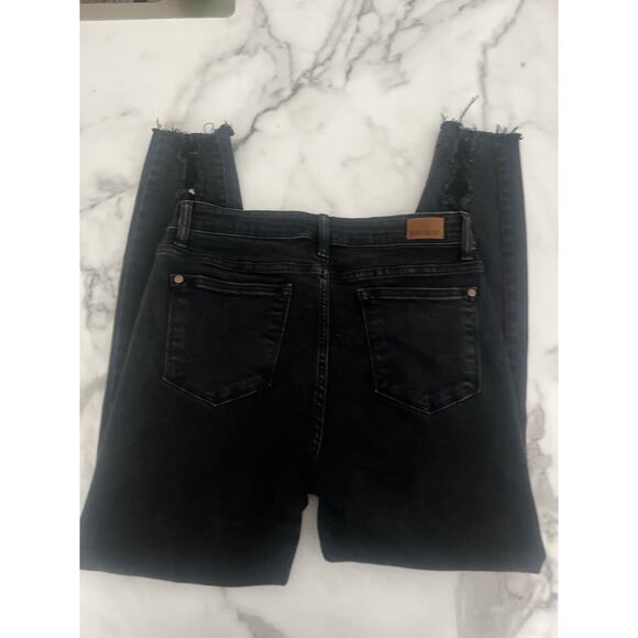 Judy Blue Black Skinny Fit Distressed Leopard Detail Mid Jeans Women's Sz 7 28 - Picture 8 of 10